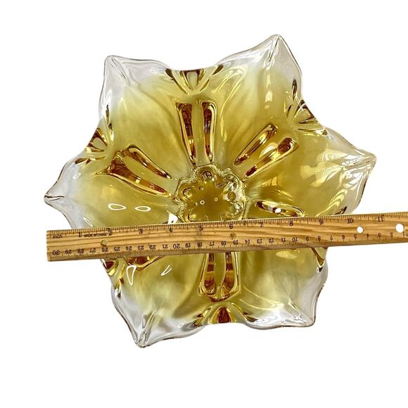 Flower Shaped Amber Art Glass Candy Vase - Picture 6 of 7